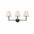 Cling Bethany 3 Lights Bath Sconce in Black with White Fabric Shade CL3478319